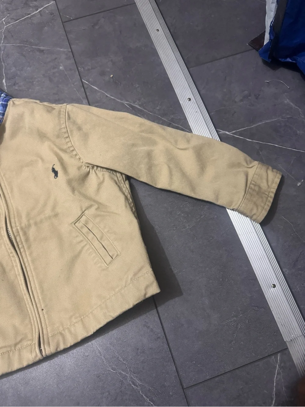 Polo by Ralph Lauren Khaki Jacket with Blue Plaid Lining